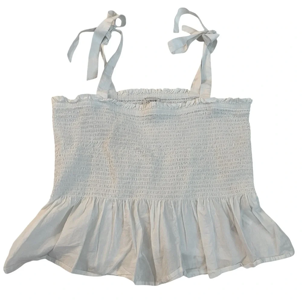 J. Crew White 100% Cotton Smocked Tie Shoulder Tank - Size XL - Picture 2 of 8